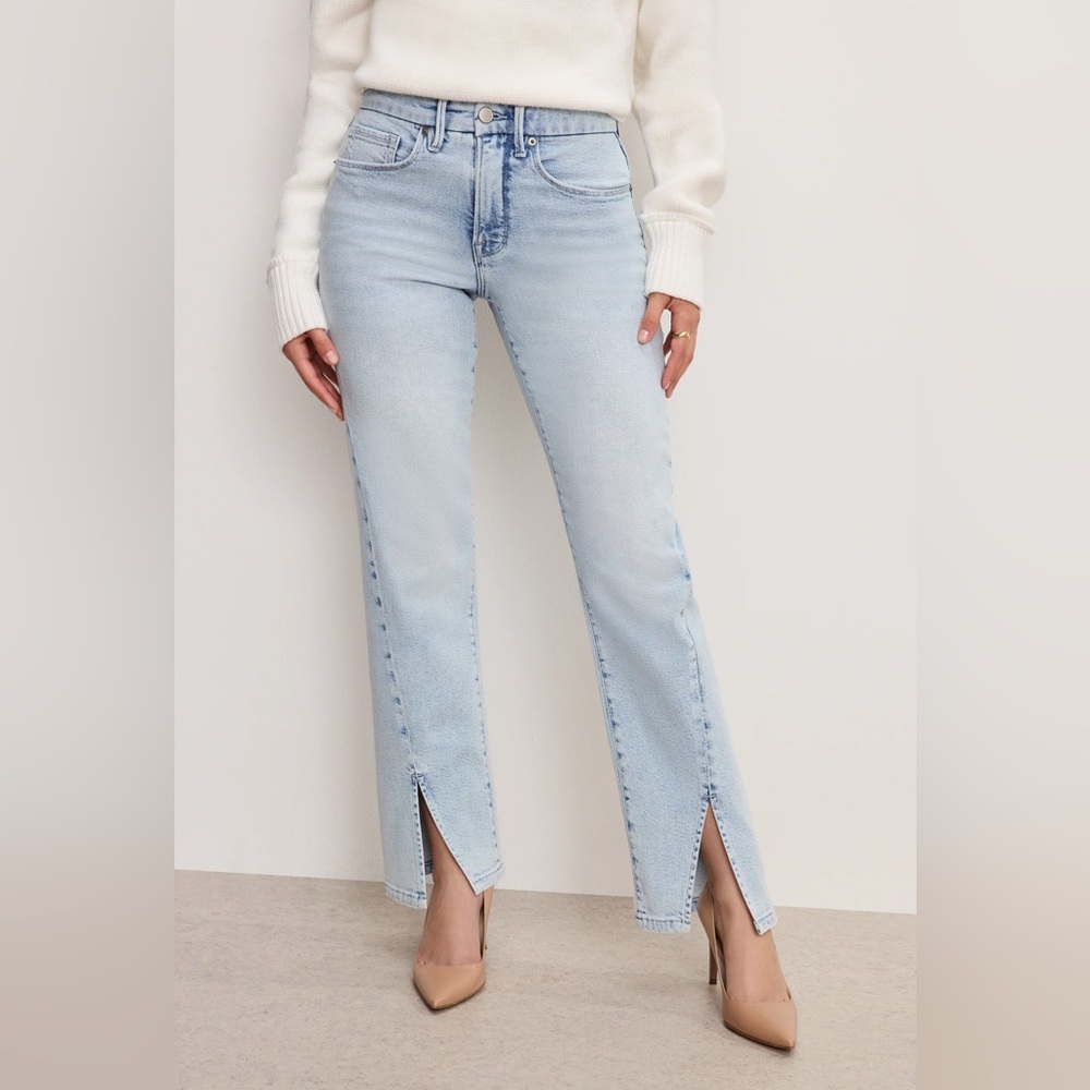 GOOD AMERICAN WOMEN’S GOOD BOY STRAIGHT PETITE INDIGO753 JEANS 2/26